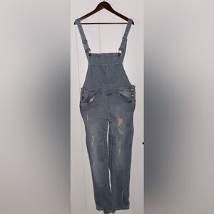 Royal‎ Blue Junior Women 13x37 Y2K Skinny Relaxed Distressed Denim Jean Overall